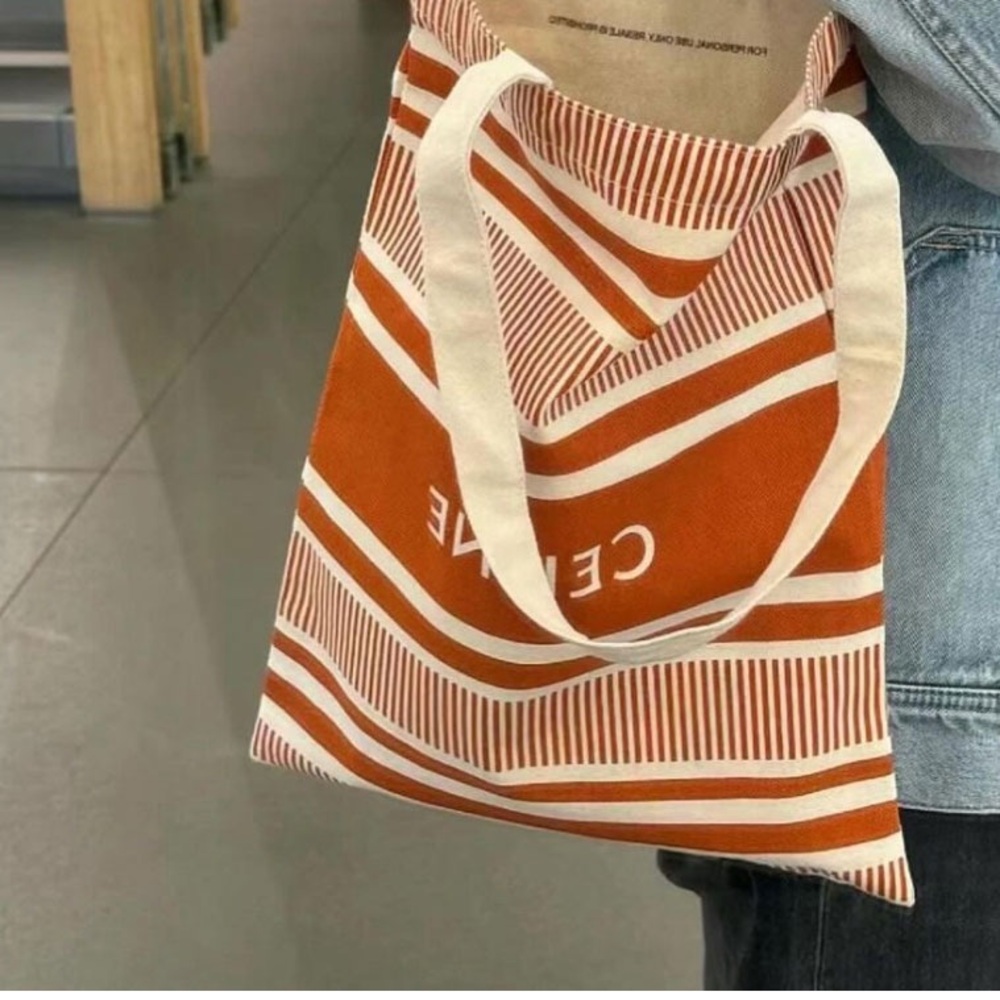 Celine Red and Cream Striped Tote Bag (Novelty Bag/Gift with purchase tote bags) - Picture 3 of 4